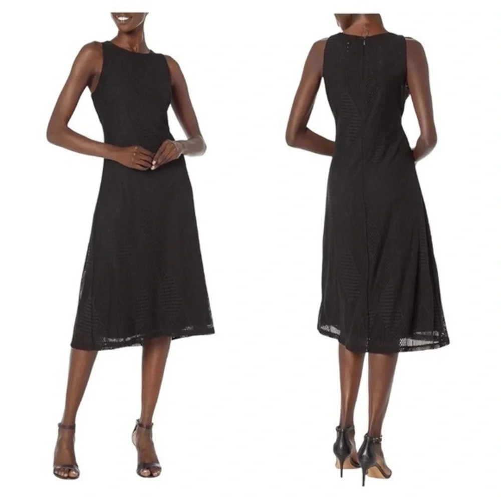 NWT Anne Klein black perforated sleeveless midi dress 12 L16